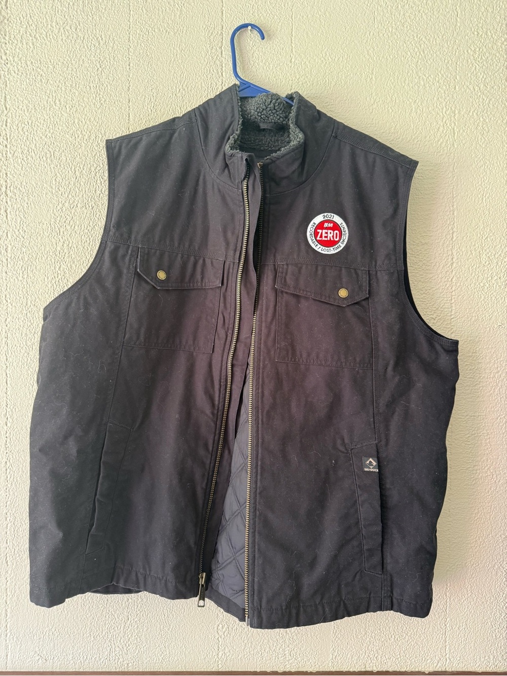 Men's Black Quilted-Lined Work Vest with Insulated Collar